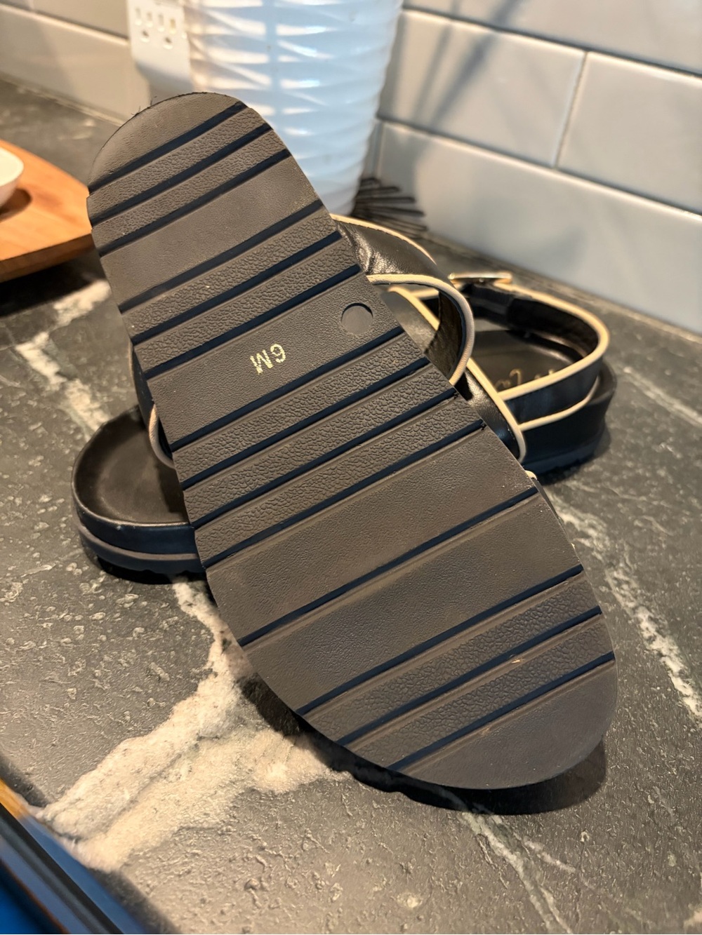 Matisse Black Leather Sandals with Cream Trim - Picture 3 of 6